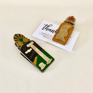Vintage Messing Cloisonne Griechenland, Athena, Parthenon, Pfau Brief Clip Halter, Lesezeichen, Visitenkartenhalter, Druck Poster Clip
