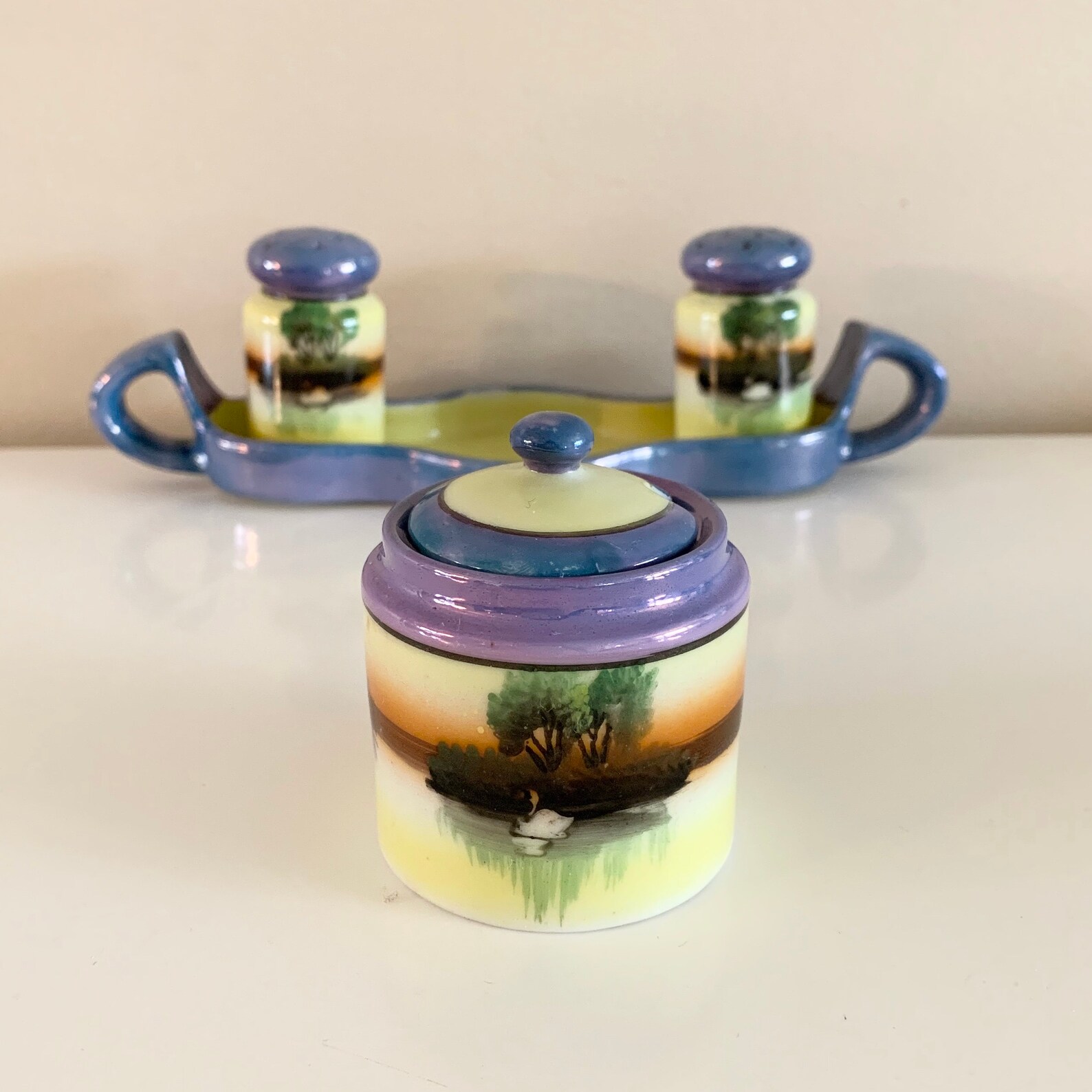 Vintage Noritake Cruet Set Japan Lusterware Salt and Pepper Etsy UK