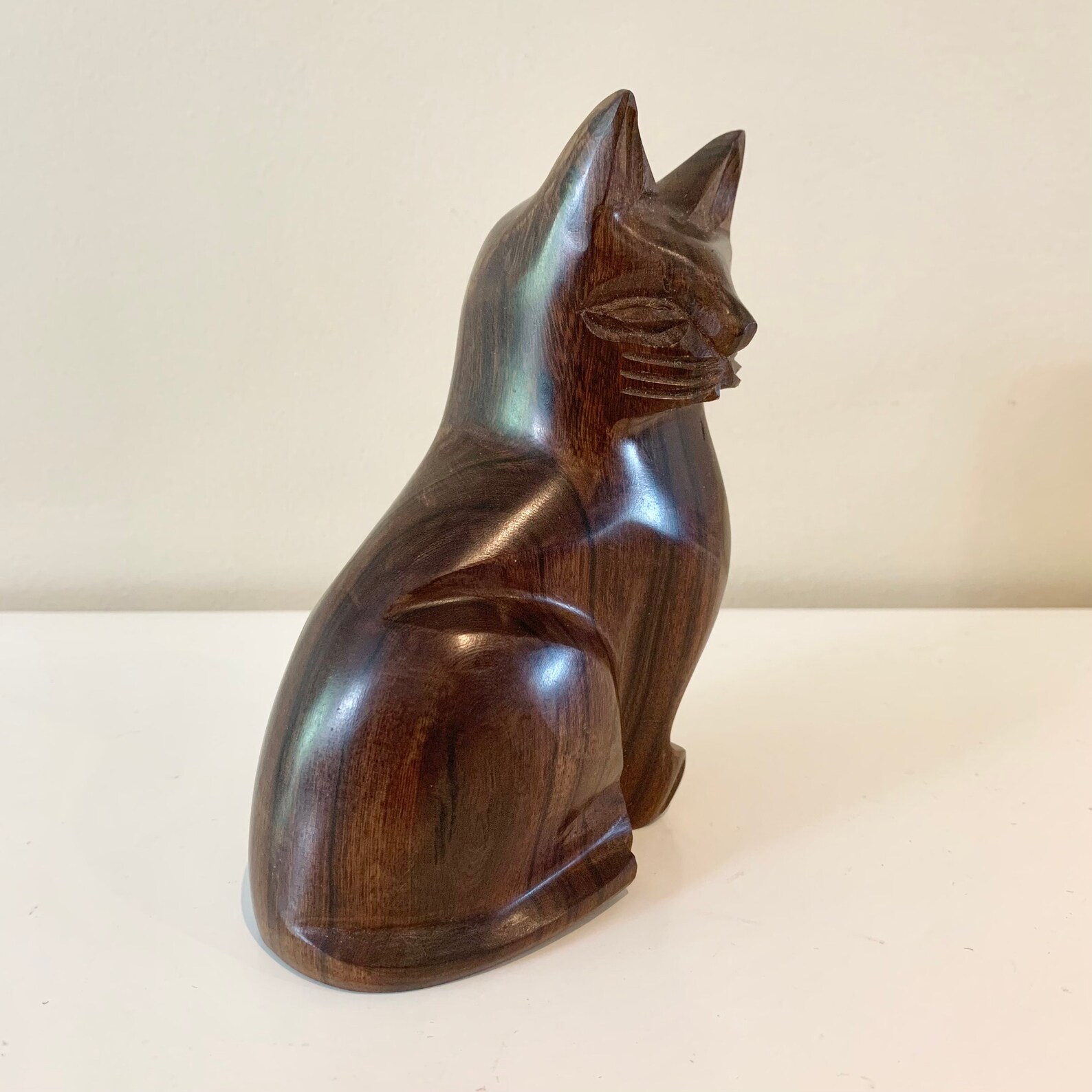 Vintage Wooden Cat Statue Sculpture Carved Wood Animal Etsy