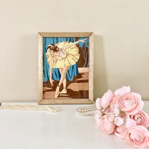 Vintage Paint by Numbers Ballerina Glass Framed Painting