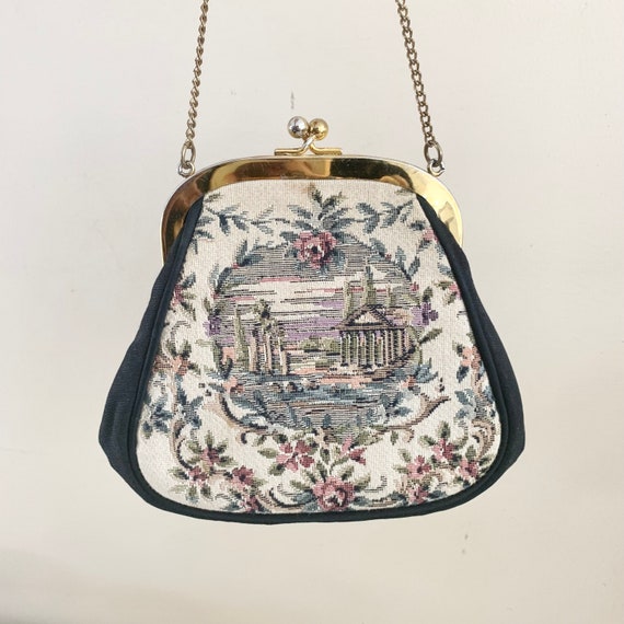 Vintage 1950s Floral Tapestry Bag, Small Evening … - image 4