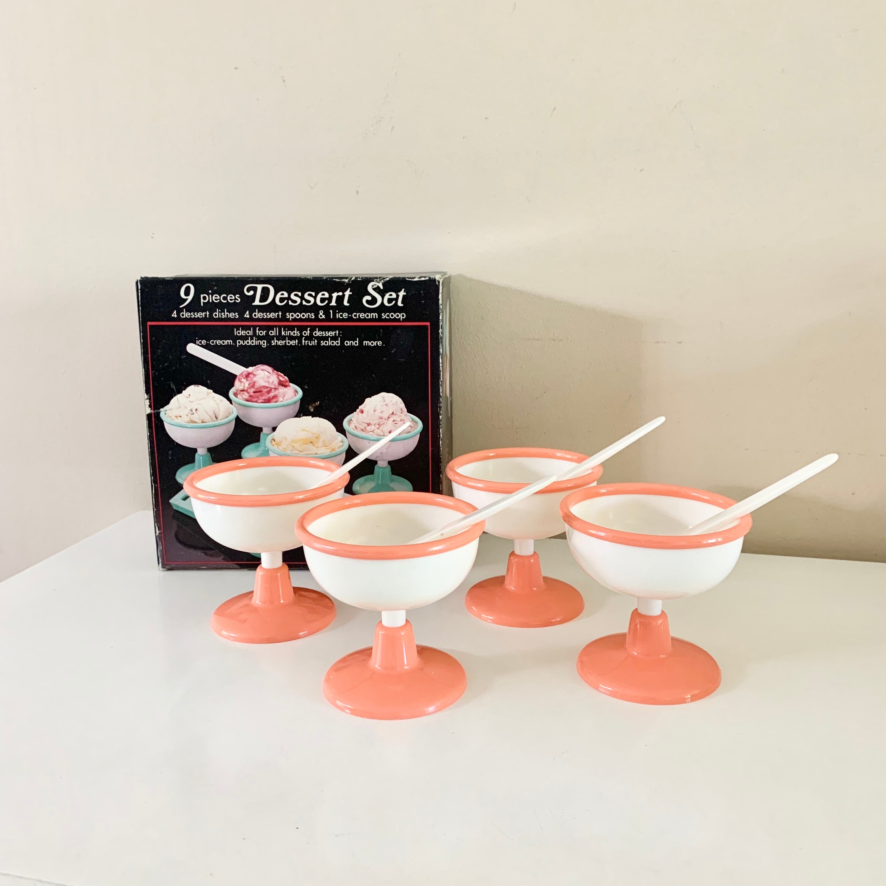 Vintage, Dining, 35 8piece Reusable Dessert Set Ice Cream Bowls Matching  Spoons