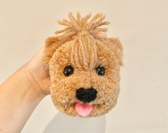Pom Pom Dog with Adjustable Keychain, Woolen Dog Heads, Needle Felted Yorkie, Yorkshire Terrier