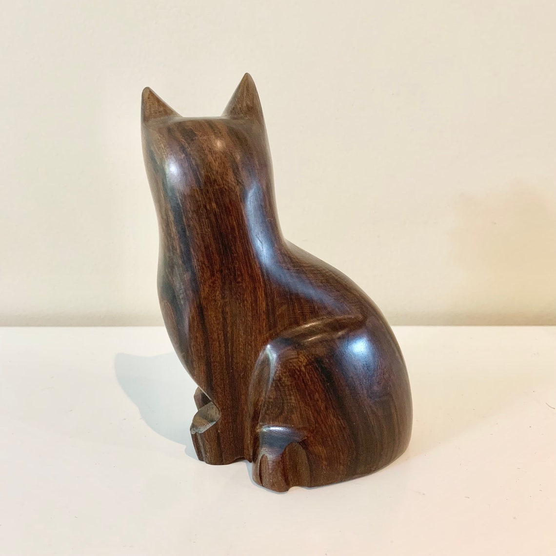 Vintage Wooden Cat Statue Sculpture Carved Wood Animal Etsy