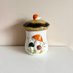 Vintage Mushroom Canister Jar, Merry Mushrooms by Sears, Japan, Flour, Sugar, Coffee, Tea, Cookie Jar, 1970s