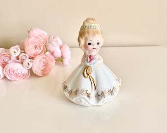 Vintage Josef Originals Birthday Girl, 1974 Monthly Series June Bride White Dress Bouquet Figurine, Japan