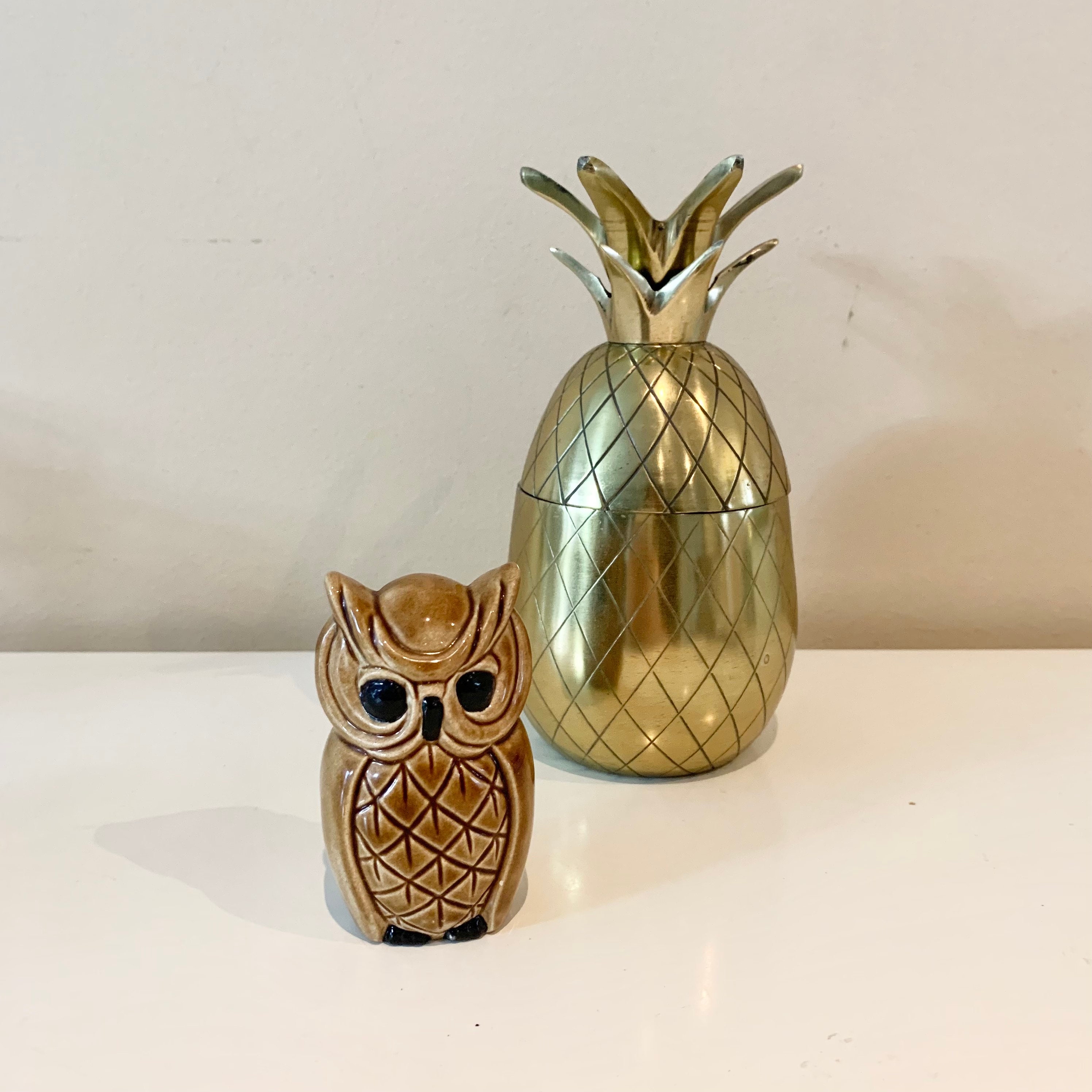 Vintage Hand-Painted Ceramic Owl Figurine, Small Handmade Owl, 1979