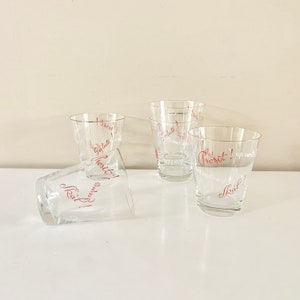 Set of 5 Vintage Whiskey Glasses, Whisky Glass, Cocktail Glasses, Mid Century Barware, Gift for Dad, Bottoms Up, Salute!