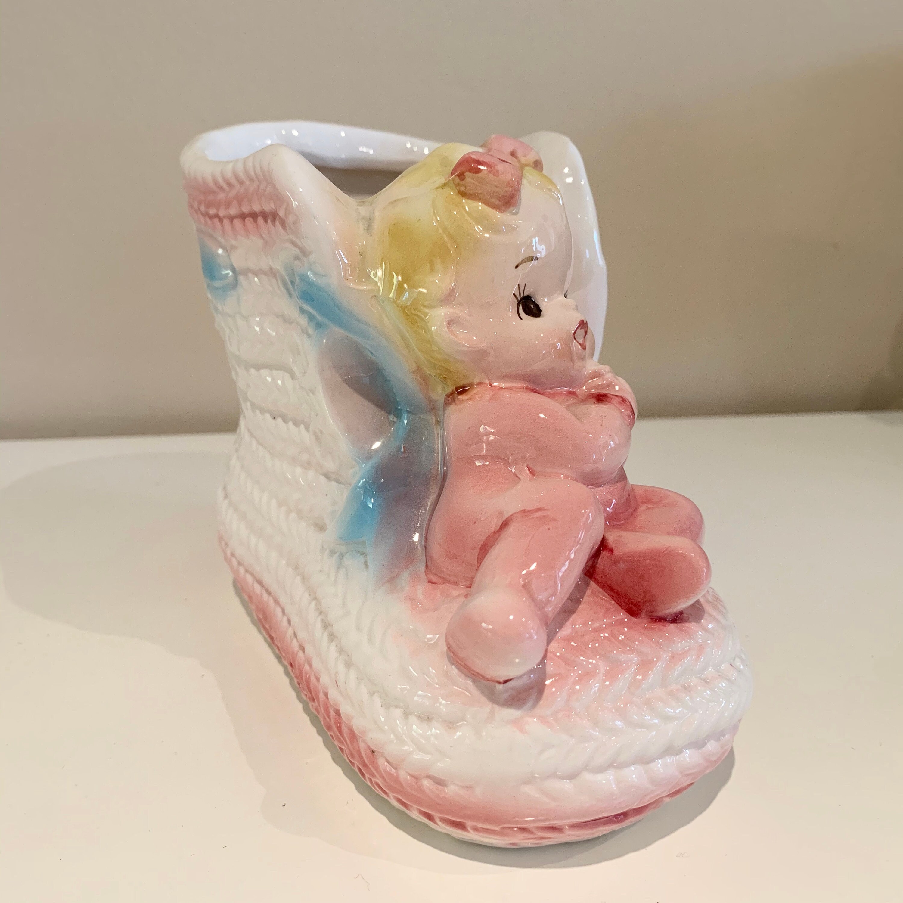 Vintage Relpo 5985 Baby Girl Nursery Planter, Japan, Pink Nursery