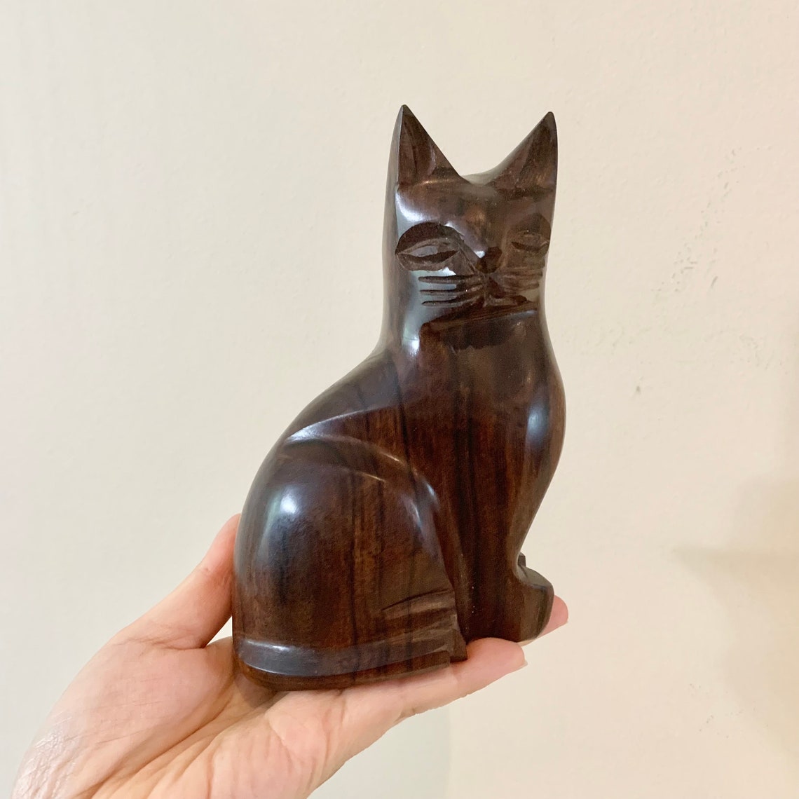 Vintage Wooden Cat Statue Sculpture Carved Wood Animal Etsy