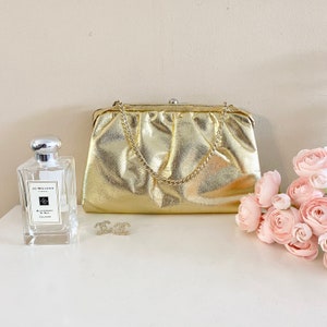 Vintage Shiny Gold Evening Bag with a Clasp, Wedding Formal Clutch Bridal Purse, New Year&#39;s Eve, 1950s, Pottel & Sons Canada