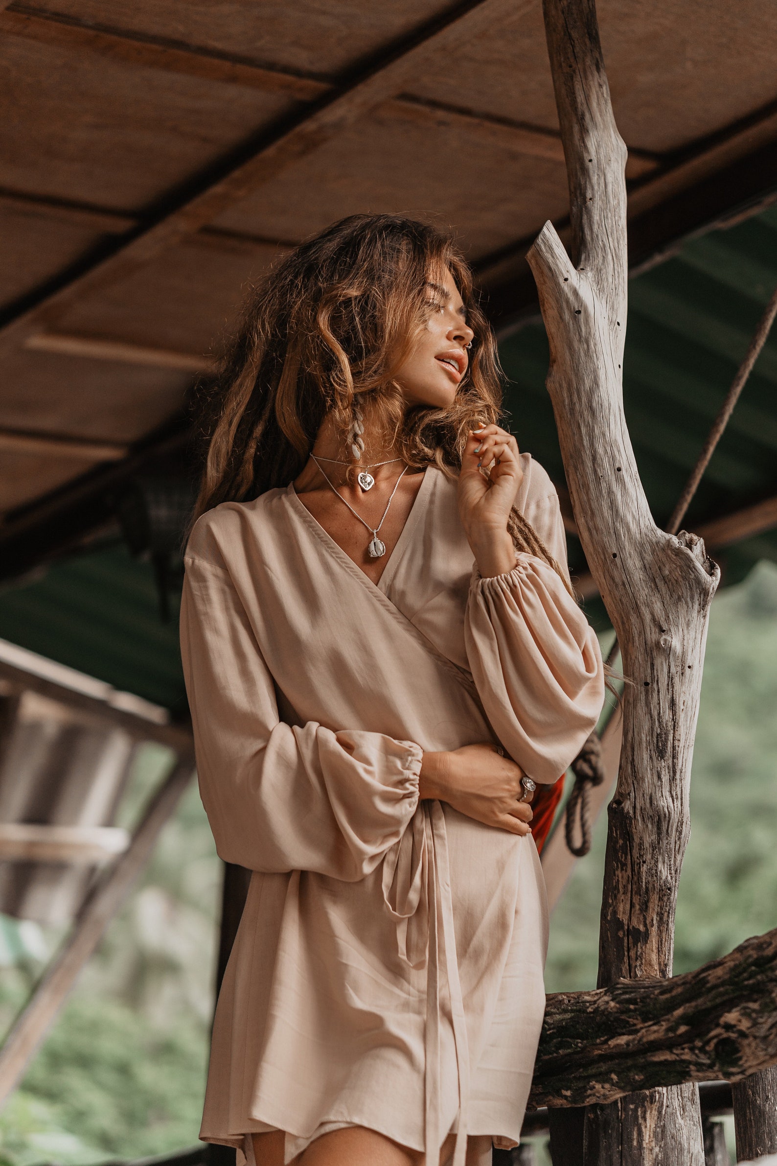 Women Cream Wrap Dress With Sleeve Women Elegant Wrap Etsy