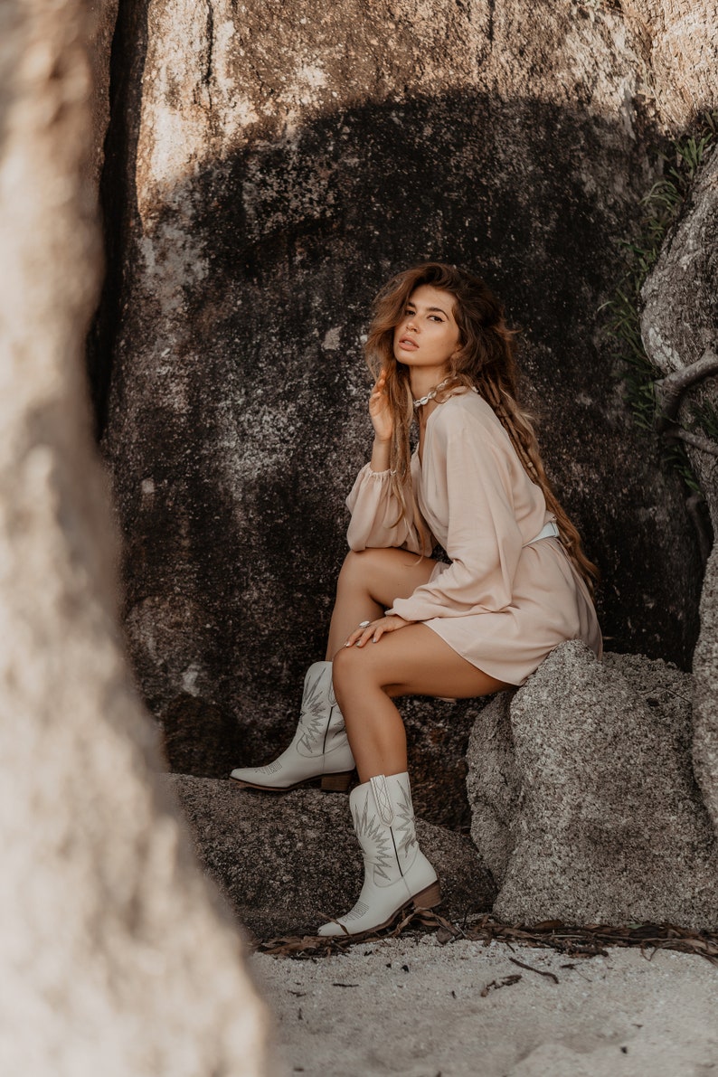 Women Cream Wrap Dress With Sleeve Women Elegant Wrap Etsy