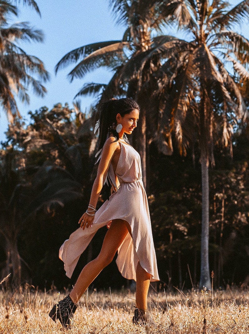 Women Slip Dress | Women Clothing | Slit Dress | Beige | Cocktail dre…