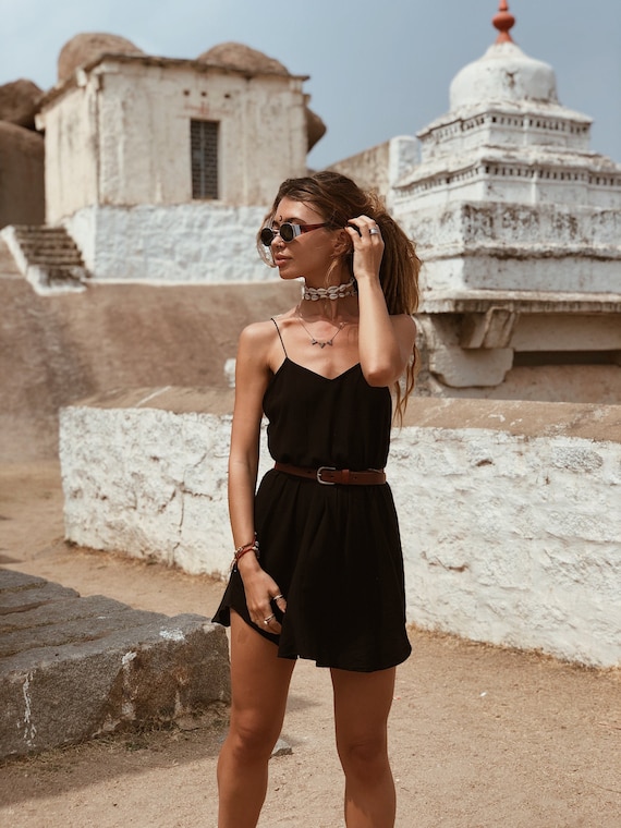 Women Slip Dress Dark Dress Short Dress Black Dress Cocktail Dress Slip  Dress Party Dress Mid-length Black Vintage Dress 