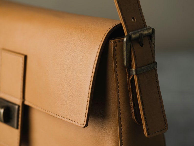 Handmade Leather shoulder bag Camel Leather Shoulder Bag, Gift for Her image 4