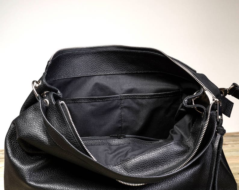 Black Leather Hobo Bag, Hobo Leather Bag, Black Hobo HandBag, Personalized Messenger Bag, image 5