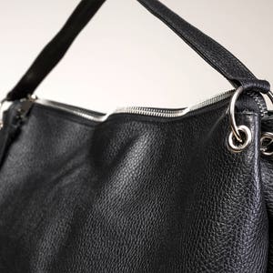Black Leather Hobo Bag, Hobo Leather Bag, Black Hobo HandBag, Personalized Messenger Bag, image 3