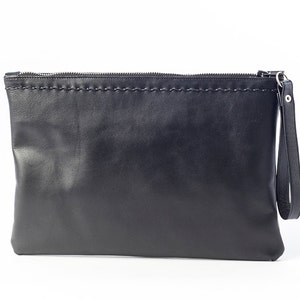 Black Leather Clutch, Black Leather, Wristlet Clutch image 2