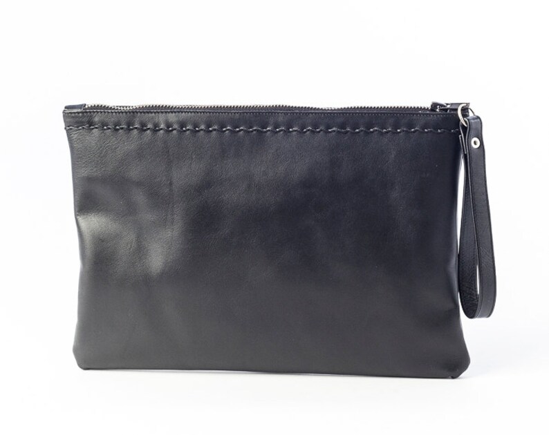 Black Leather Clutch, Black Leather, Wristlet Clutch image 2