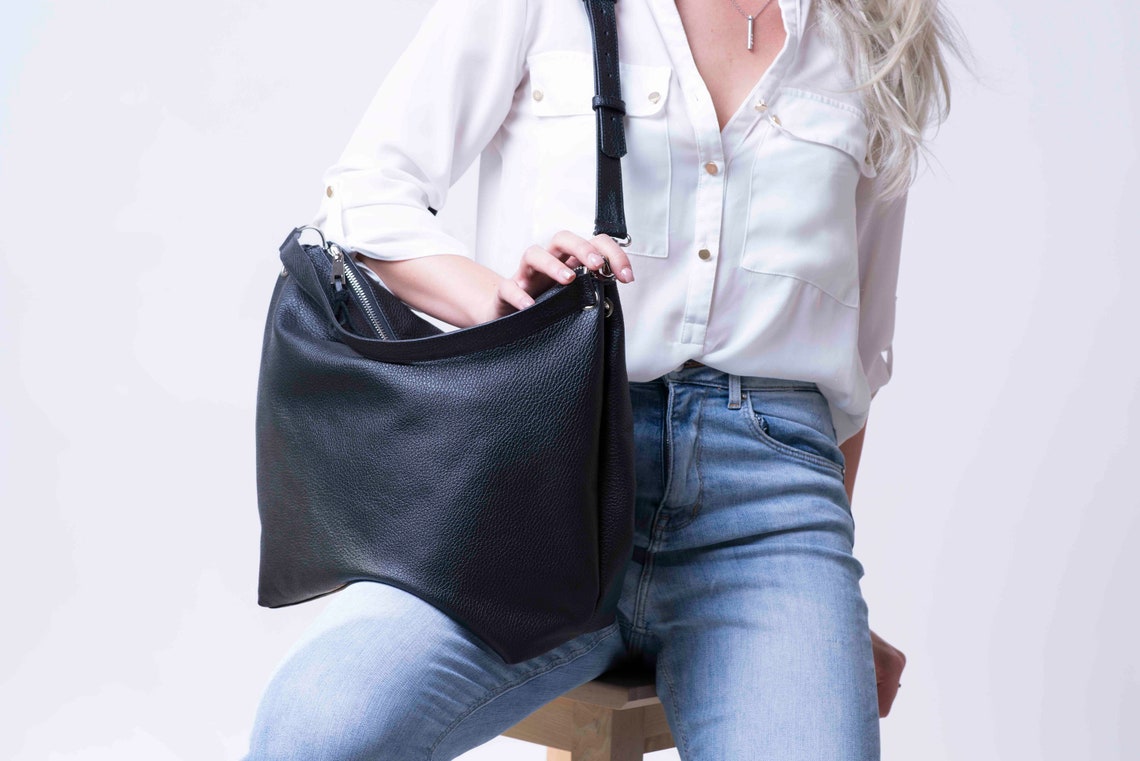 Leather Crossbody Bag Hobo Leather Bag Black Leather Hobo Etsy