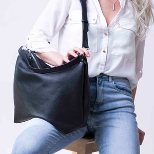 Leather Crossbody Bag, Hobo Leather Bag, Black Leather Hobo Bag, Hobo HandBag, Personalized Messenger Bag, Slouchy hobo bag image 8