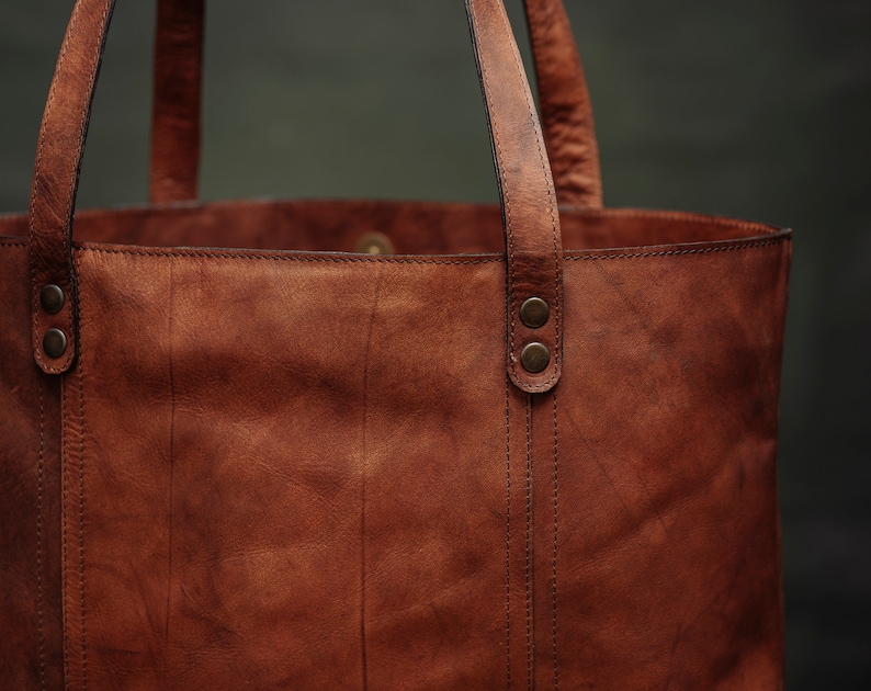 Leather Shopper , Carryall Shopper, Shopping bag, Mothers Day, Brown Leather Tote Bag For Women image 2