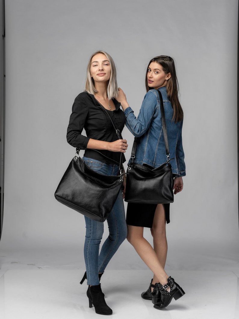 Black Leather Hobo Bag, Hobo Leather Bag, Black Hobo HandBag, Personalized Messenger Bag, image 10