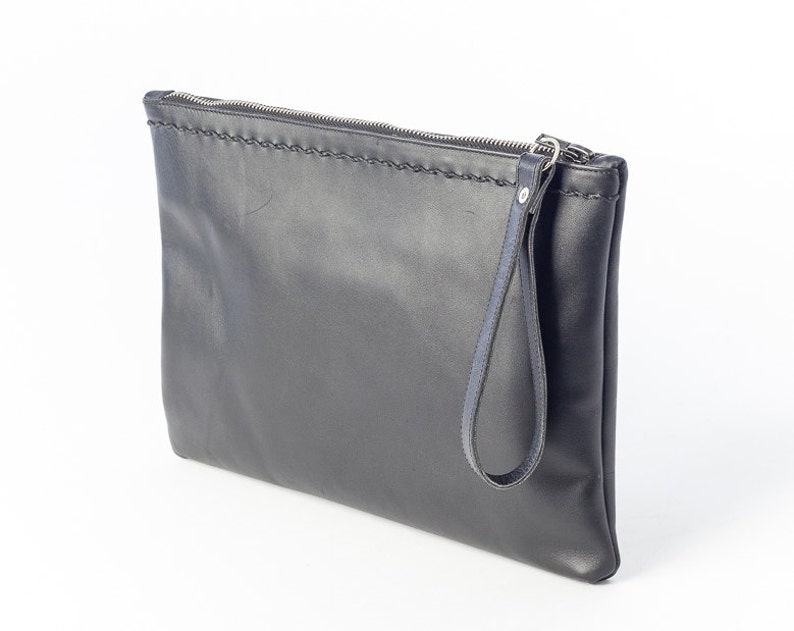 Cartera de mano de cuero negro, Cartera de mano de cuero negro imagen 3