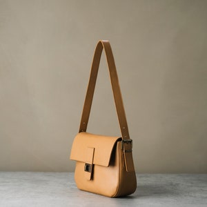 Handmade Leather shoulder bag Camel Leather Shoulder Bag, Gift for Her image 2