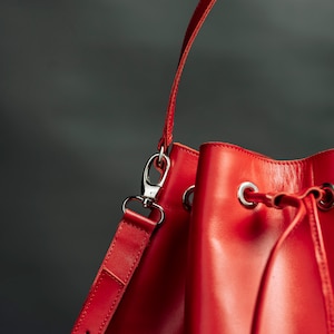 Red Bucket Bag, Red Leather Bucket Bag, Red Crossbody Bag, Leather Bucket Bag For Women, Mother's Day Gift image 4