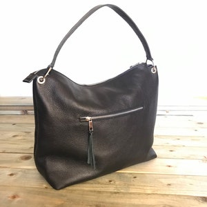 Black Leather Hobo Bag, Hobo Leather Bag, Black Hobo HandBag, Personalized Messenger Bag, image 6