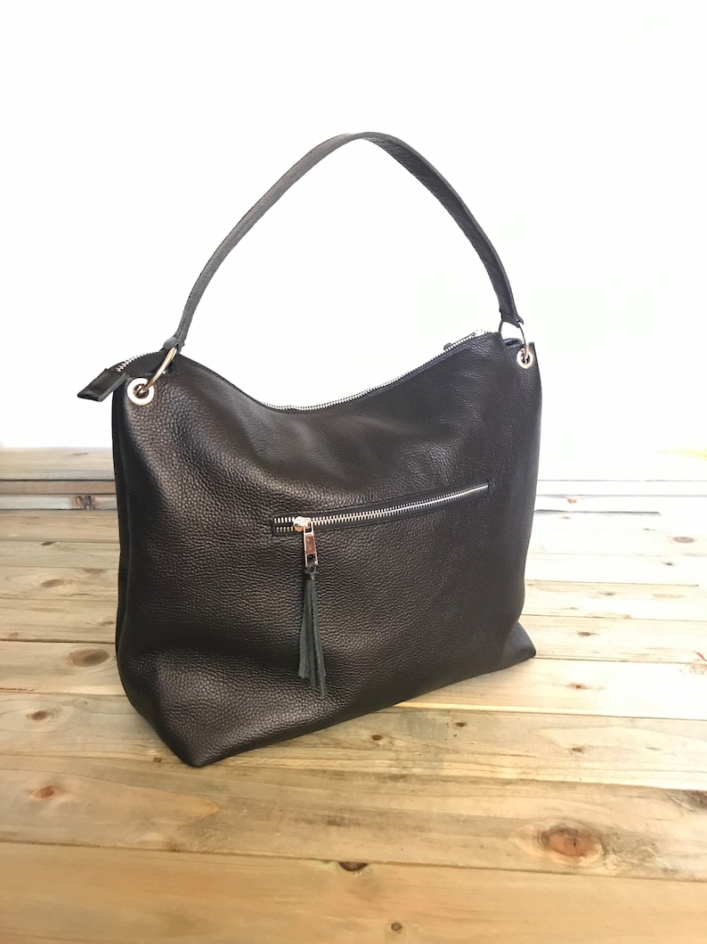 Black Leather Hobo Bag, Hobo Leather Bag, Black Hobo HandBag, Personalized Messenger Bag, image 6
