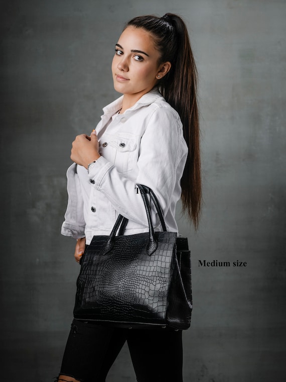 Vintage Sac à main en cuir façon effet croco My Lady