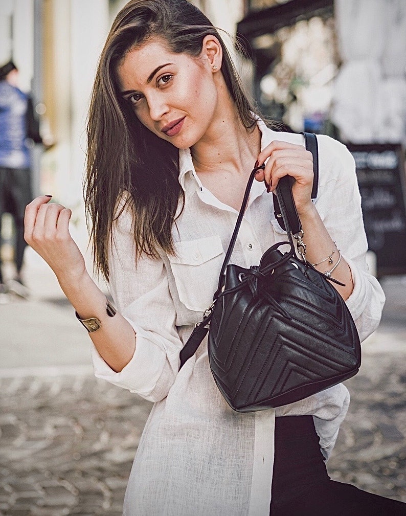 Minimalist Bucket Bag ,Small black bucket bag, Black mini bucket bag, Gift for her,Personalised Bag Women 