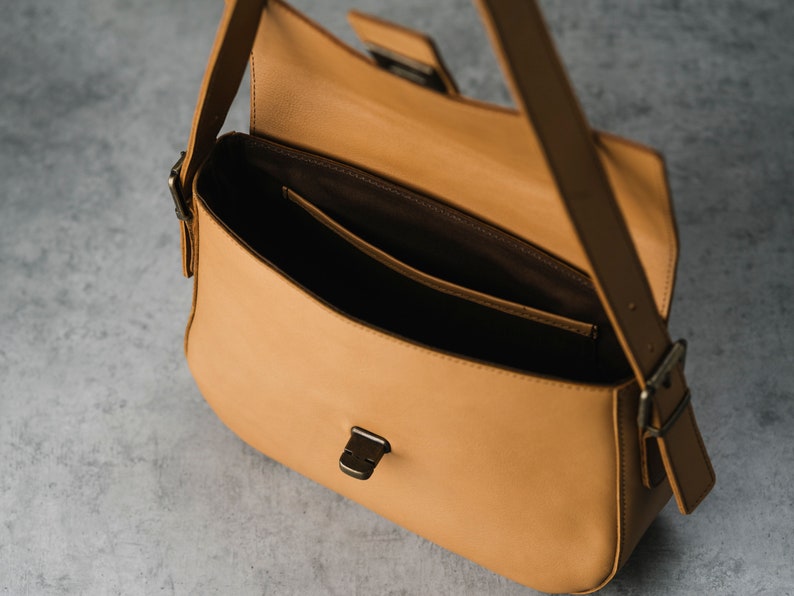 Handmade Leather shoulder bag Camel Leather Shoulder Bag, Gift for Her image 5