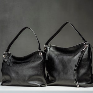 Black Leather Hobo Bag, Hobo Leather Bag, Black Hobo HandBag, Personalized Messenger Bag, image 9