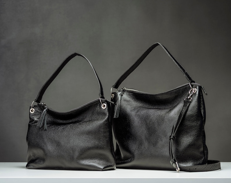 Black Leather Hobo Bag, Hobo Leather Bag, Black Hobo HandBag, Personalized Messenger Bag, image 9