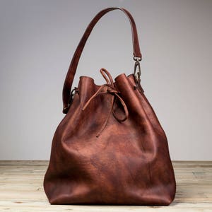 Leder Bucket Bag, Braune Leder Bucket Bag, Braune Bucket Bag, Handgefertigte Bucket Bag, Kordelzug Leder, Muttertagsgeschenk