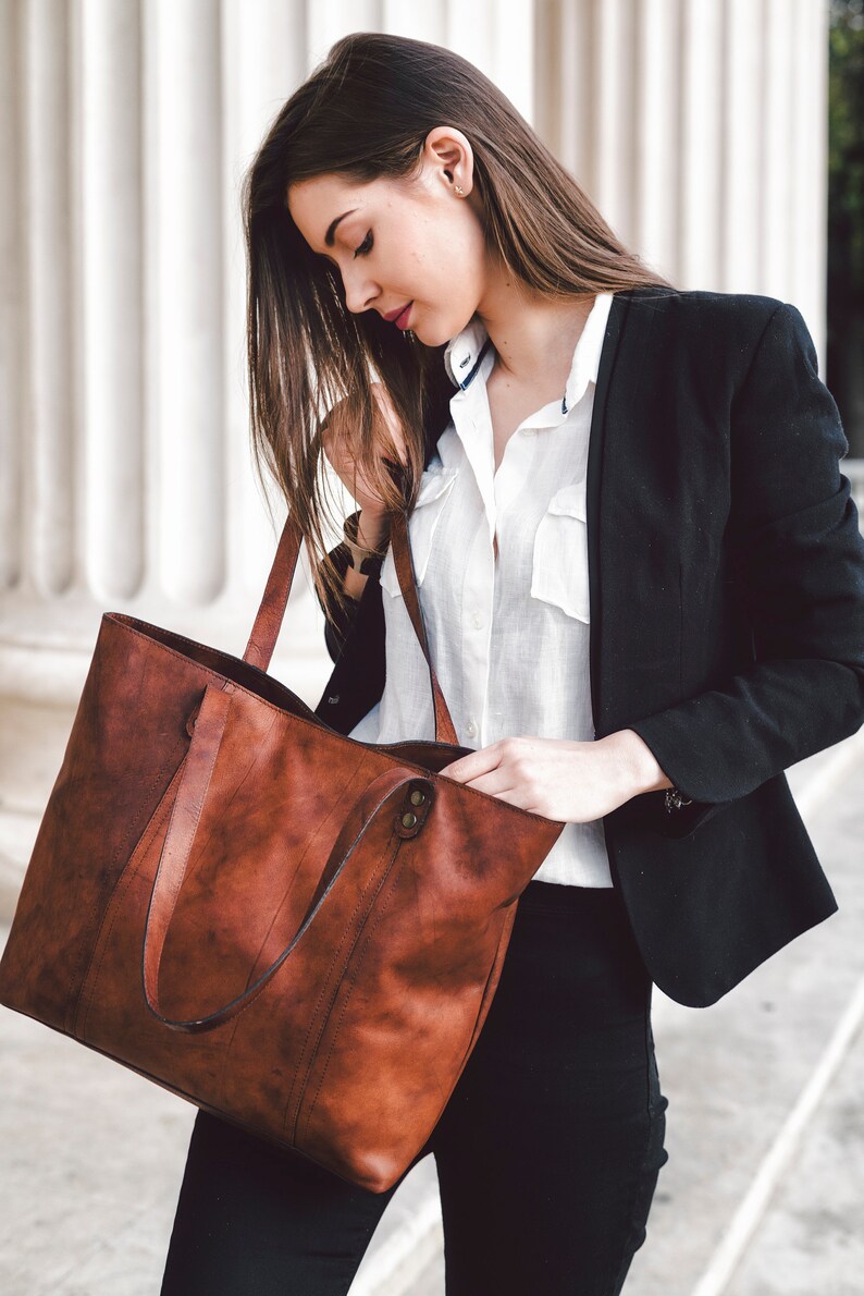 Leather Shopper , Carryall Shopper, Shopping bag, Mothers Day, Brown Leather Tote Bag For Women image 7