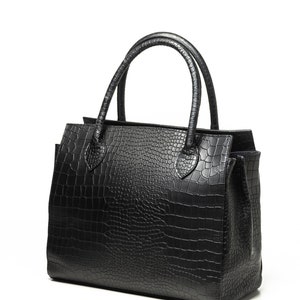 Croco Pattern Leather bag, Carryall Satchel Tote Bag, Gift for Women, Bestseller Bag, Black Croco Pattern bag, Natural Leather