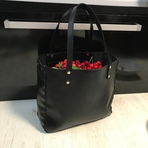 Black Leather Handbag, Black Leather bag , Woman Handbag, Shopper Bag for Woman , Handmade bag