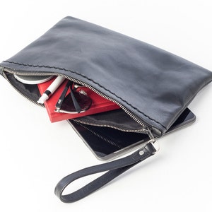 Black Leather Clutch, Black Leather, Wristlet Clutch image 5