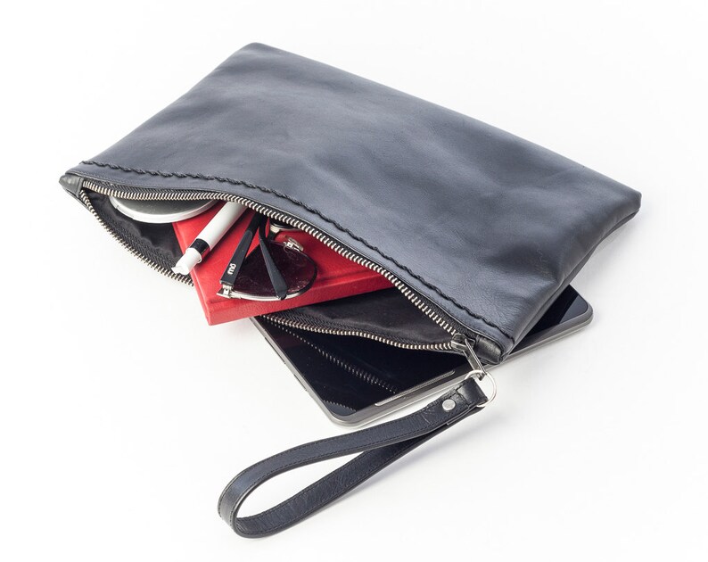 Cartera de mano de cuero negro, Cartera de mano de cuero negro imagen 5