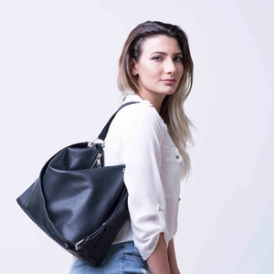 Black Leather Hobo Bag, Hobo Leather Bag, Black Hobo HandBag, Personalized Messenger Bag, image 7