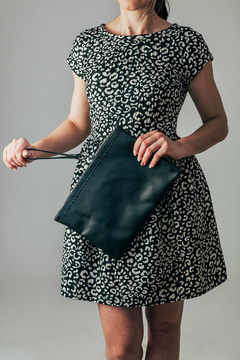 Black Leather Clutch, Black Leather, Wristlet Clutch image 1