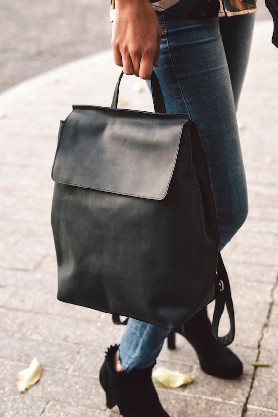 Black leather backpack womens Clearance