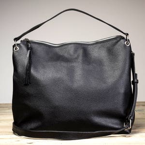 Black Leather Hobo Bag, Hobo Leather Bag, Black Hobo HandBag, Personalized Messenger Bag, image 4