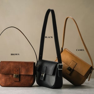 Handmade Leather shoulder bag Camel Leather Shoulder Bag, Gift for Her image 10