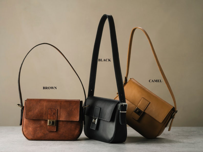 Handmade Leather shoulder bag Camel Leather Shoulder Bag, Gift for Her image 10
